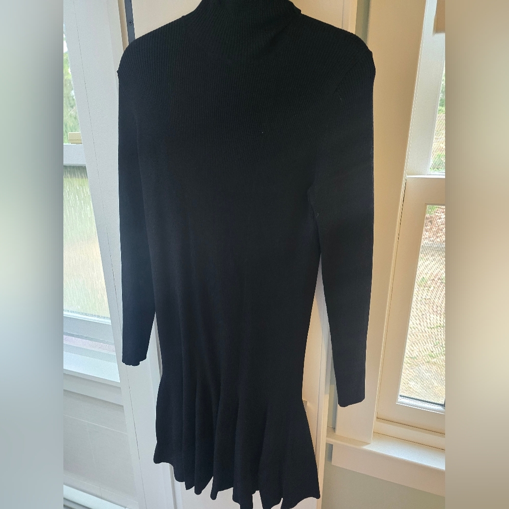 Reiss Black Long-Sleeve Knit Dress with Fluted Hem